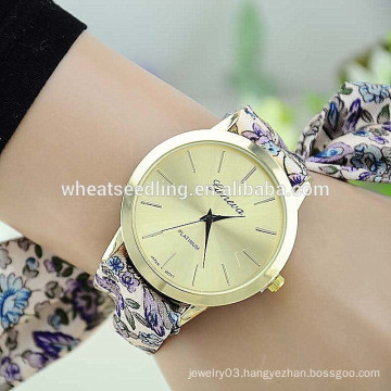 Vogue flower fabric cloth band quartz lady featurely watch